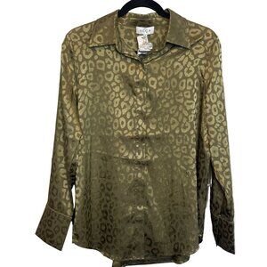 Green Leopard Print Blouse Satin Look - Small